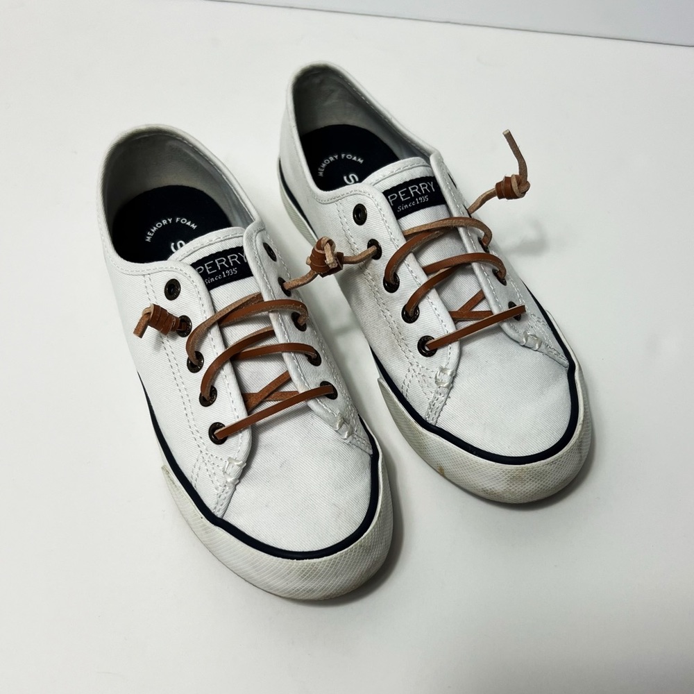 Sperry Topsider Women’s Pier View Core White Canvas Slip On Sneakers Size 6
